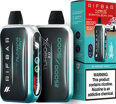 RIFBAR TURBO X 25K PUFFS RECHAREABLE DISPOSABLE VAPE 5CT/DISPLAY