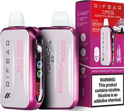 RIFBAR TURBO X 25K PUFFS RECHAREABLE DISPOSABLE VAPE 5CT/DISPLAY