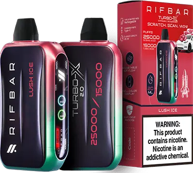 RIFBAR TURBO X 25K PUFFS RECHAREABLE DISPOSABLE VAPE 5CT/DISPLAY