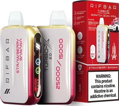 RIFBAR TURBO X 25K PUFFS RECHAREABLE DISPOSABLE VAPE 5CT/DISPLAY