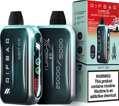 RIFBAR TURBO X 25K PUFFS RECHAREABLE DISPOSABLE VAPE 5CT/DISPLAY