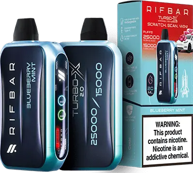 RIFBAR TURBO X 25K PUFFS RECHAREABLE DISPOSABLE VAPE 5CT/DISPLAY