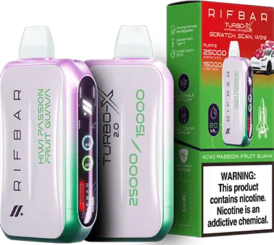 RIFBAR TURBO X 25K PUFFS RECHAREABLE DISPOSABLE VAPE 5CT/DISPLAY