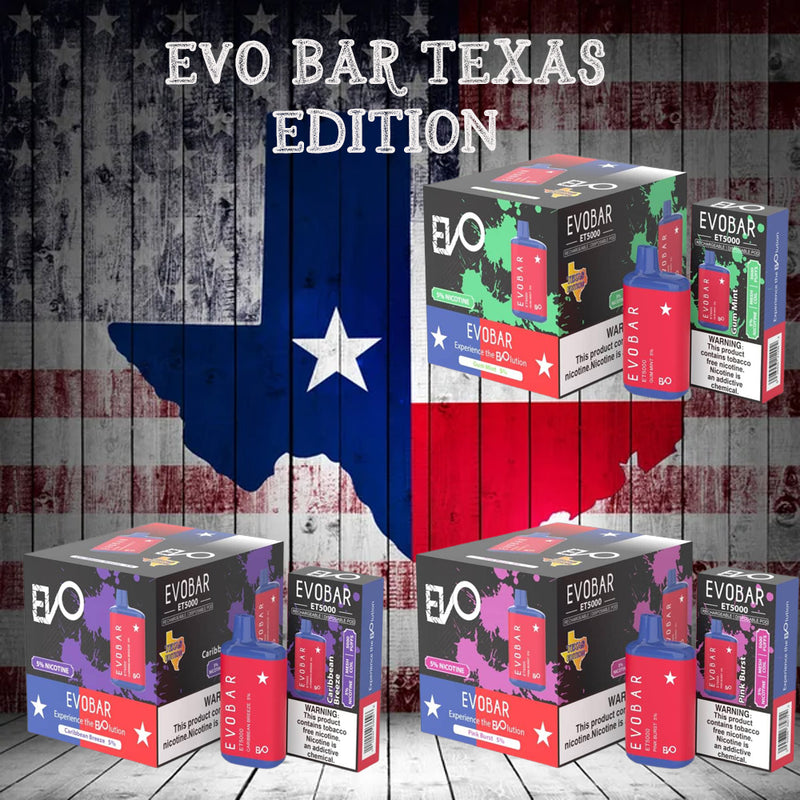 EVO BAR ET5000 TEXAS EDITION RECHARGEABLE DISPOSABLE VAPE 10CT/DISPLAY