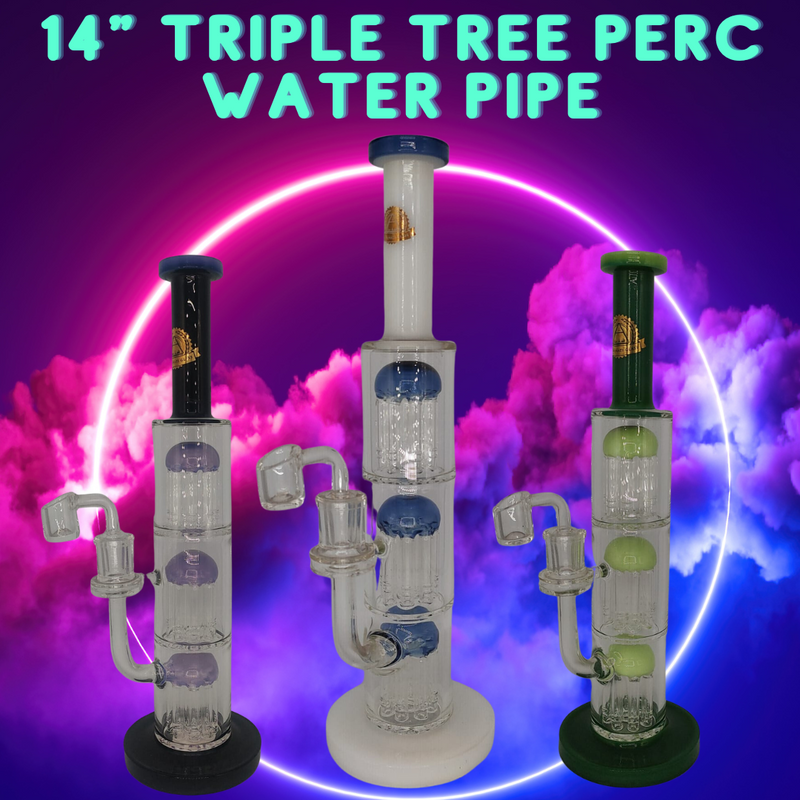 JY551 - 14" TRIPLE TREE PERC WATER PIPE 1CT